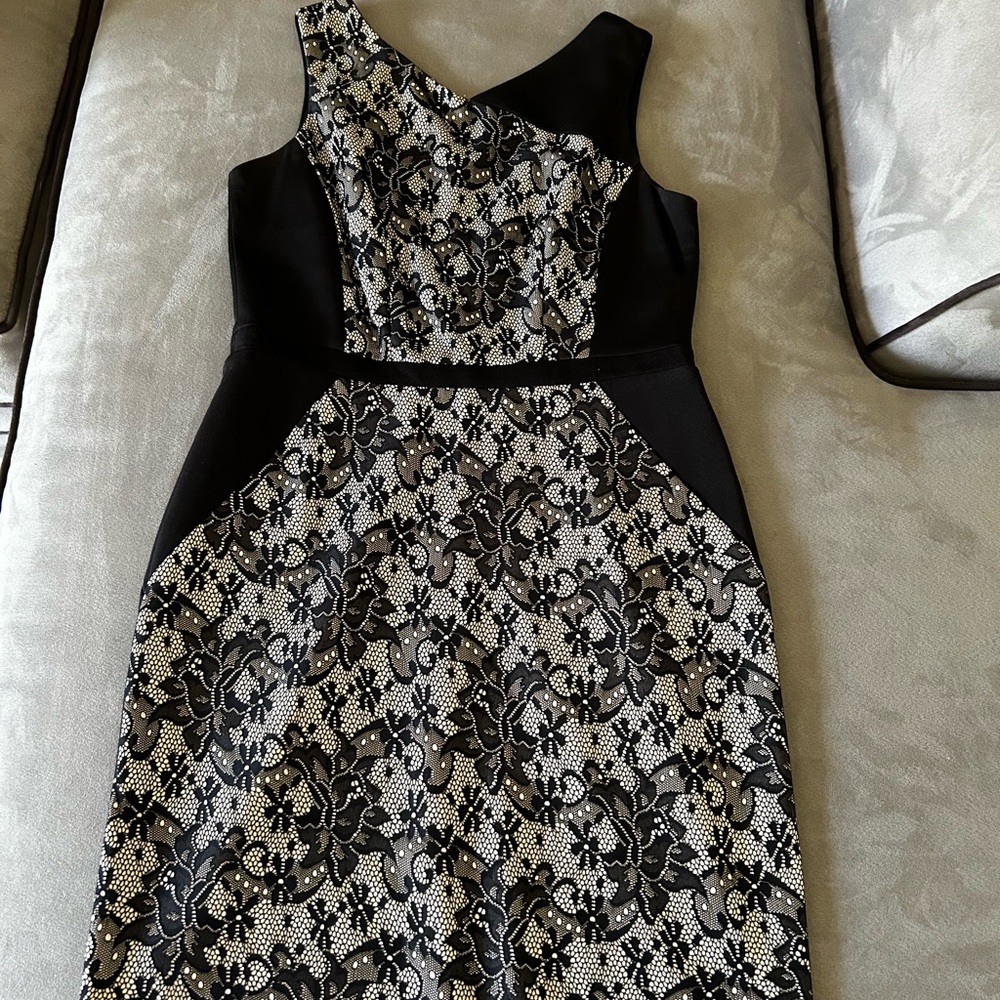 Studio One Black and White Asymmetrical One Shoulder Cocktail Dress